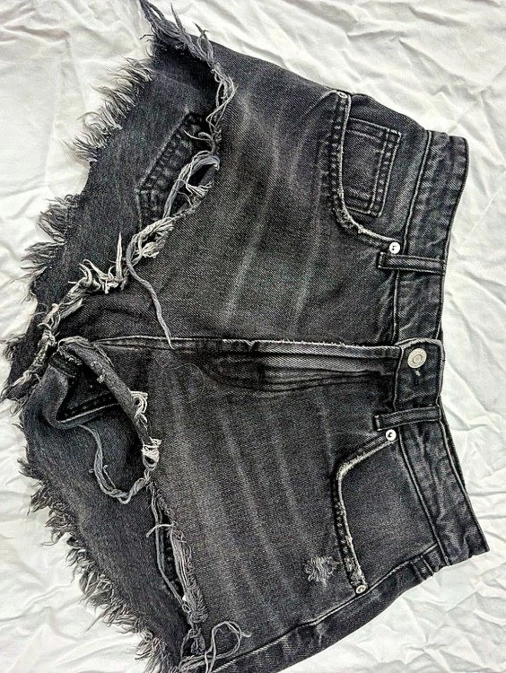 Zara Black Denim High-Rise Cutoff Shorts Size Medium (8)